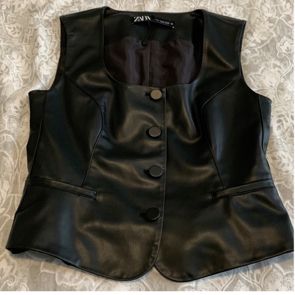 ZARA Black Faux Leather Vest - Picture 12 of 12